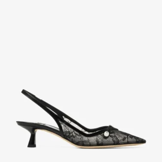 アミタ 45 ブラック jimmy choo レース＆スパッツォラート パンプス