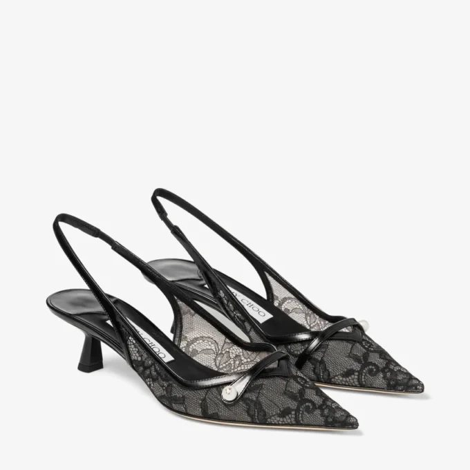 アミタ 45 ブラック jimmy choo レース＆スパッツォラート パンプス