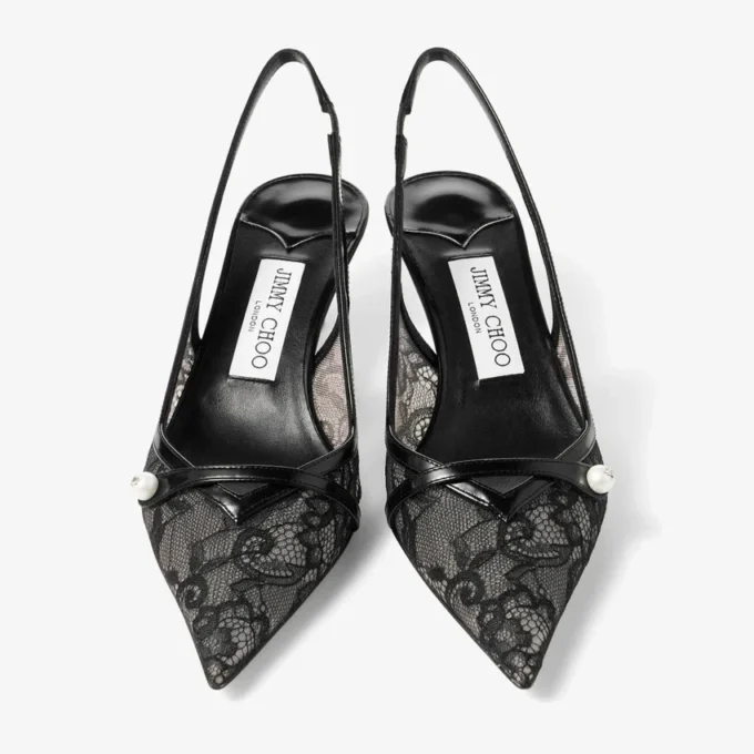 アミタ 45 ブラック jimmy choo レース＆スパッツォラート パンプス