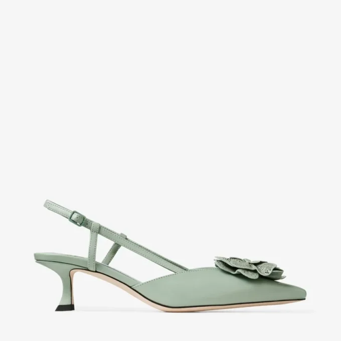 ミミ スリングバック 50 ヴェルデ シャイニーナッパレザー スリングバック、jimmy choo パーフォレーテッド・ナッパ・レース・コルサージュ付き