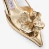 ミミ スリングバック 50 ゴールド リキッドメタルレザー スリングバック（jimmy choo パーフォレーテッド・コルサージュ付き）