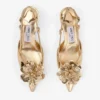 ミミ スリングバック 50 ゴールド リキッドメタルレザー スリングバック（jimmy choo パーフォレーテッド・コルサージュ付き）