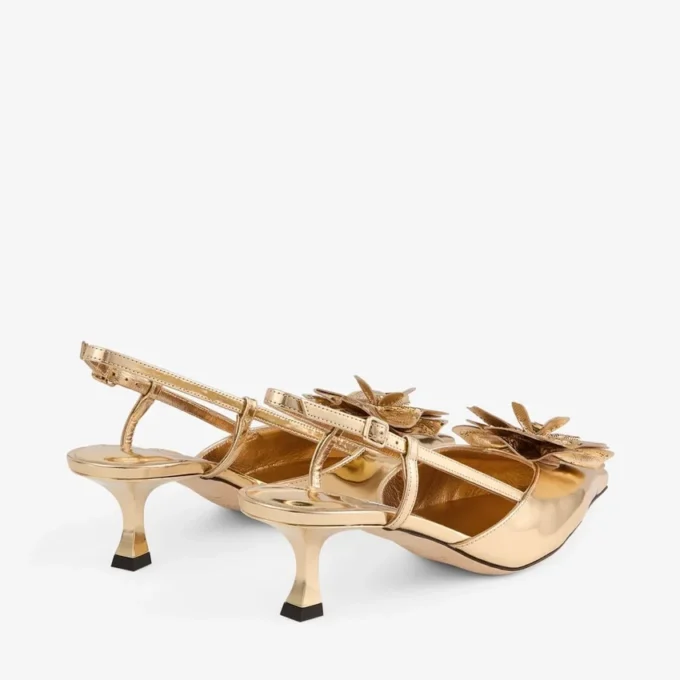 ミミ スリングバック 50 ゴールド リキッドメタルレザー スリングバック（jimmy choo パーフォレーテッド・コルサージュ付き）