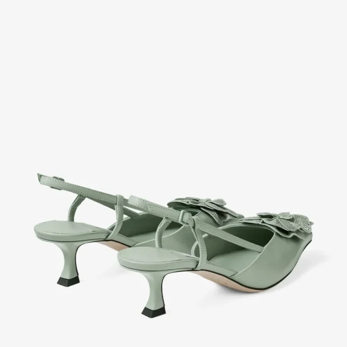ミミ スリングバック 50 ヴェルデ シャイニーナッパレザー スリングバック、jimmy choo パーフォレーテッド・ナッパ・レース・コルサージュ付き