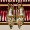 ミミ スリングバック 50 ゴールド リキッドメタルレザー スリングバック（jimmy choo パーフォレーテッド・コルサージュ付き）