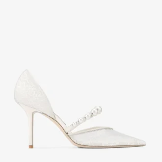 オーレリー 85 アイボリー jimmy choo レースパンプス（パール装飾付き）
