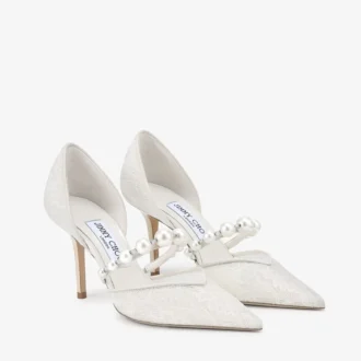 オーレリー 85 アイボリー jimmy choo レースパンプス（パール装飾付き）