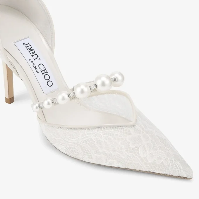 オーレリー 85 アイボリー jimmy choo レースパンプス（パール装飾付き）