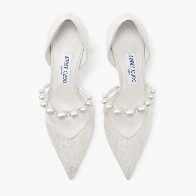 オーレリー 85 アイボリー jimmy choo レースパンプス（パール装飾付き）