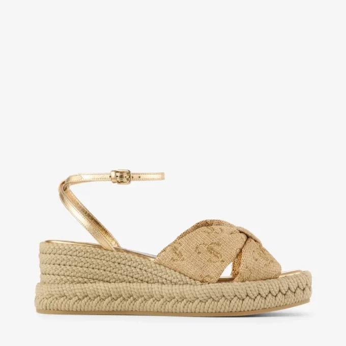 Aella Wedge 60 ゴールド ラフィア ウェッジサンダル