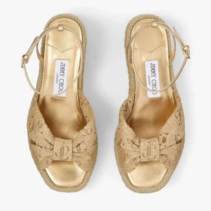 Aella Wedge 60 ゴールド ラフィア ウェッジサンダル