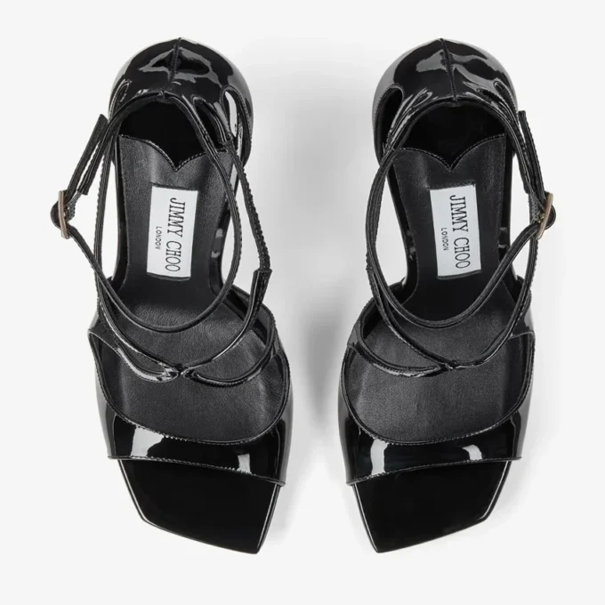Azia 110 ブラック パテントレザー サンダル
