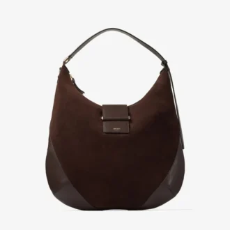 Bar Hobo M チョコレートスエード ショルダーバッグ（レザートリム付き）