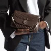 パール装飾付き カーブトップハンドル チョコレート キルティング Bikerレザー ショルダーバッグ