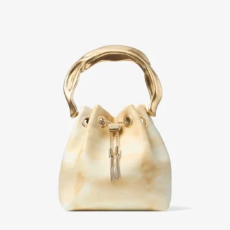 Bon Bon ナチュラルミックス タイダイレザー バケットバッグ（彫刻的なハンドル付き）
