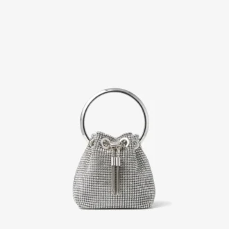 メタルハンドル付き マイクロ Bon Bon シルバー クリスタル メッシュ バッグ