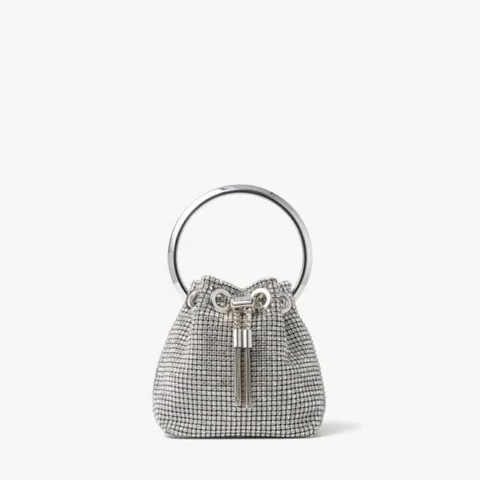 メタルハンドル付き マイクロ Bon Bon シルバー クリスタル メッシュ バッグ