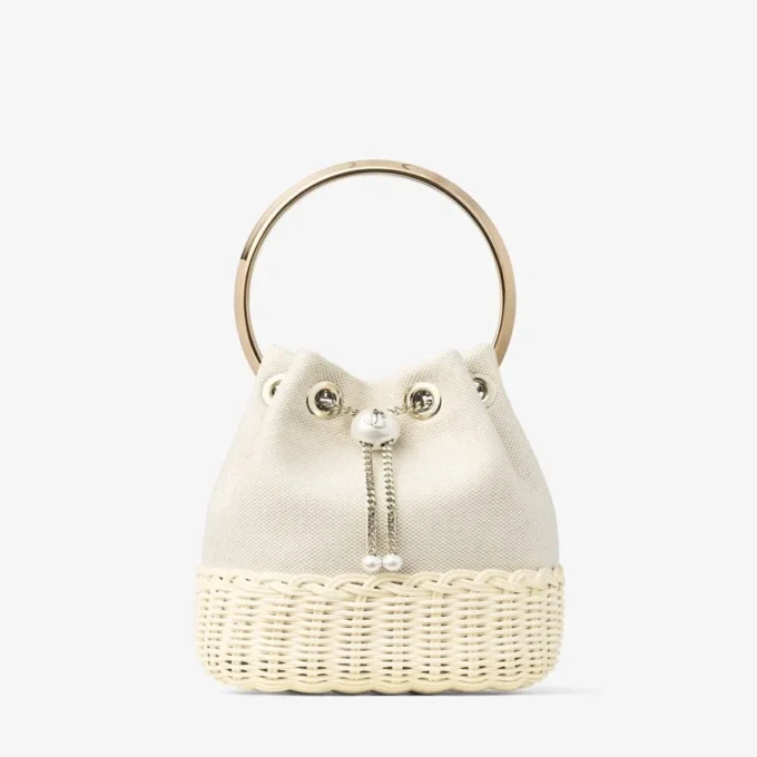 Bon Bon アーモンドミックス フレックドキャンバス＆ウィッカー バケットバッグ