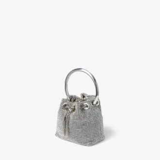 メタルハンドル付き マイクロ Bon Bon シルバー クリスタル メッシュ バッグ