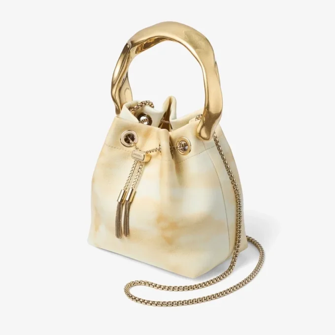 Bon Bon ナチュラルミックス タイダイレザー バケットバッグ（彫刻的なハンドル付き）