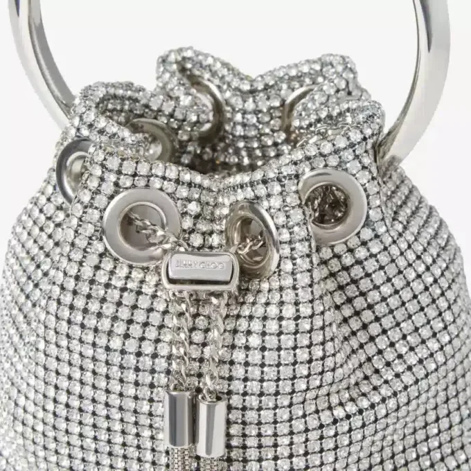 メタルハンドル付き マイクロ Bon Bon シルバー クリスタル メッシュ バッグ