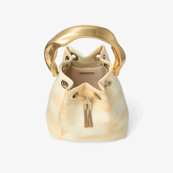 Bon Bon ナチュラルミックス タイダイレザー バケットバッグ（彫刻的なハンドル付き）