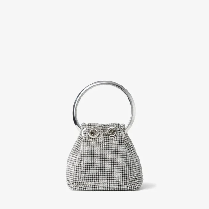 メタルハンドル付き マイクロ Bon Bon シルバー クリスタル メッシュ バッグ