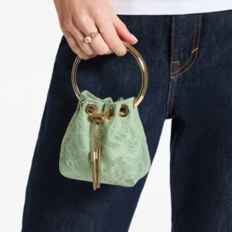 マイクロ Bon Bon ヴェルデ サテン＆jimmy choo レース ミニ バケットバッグ