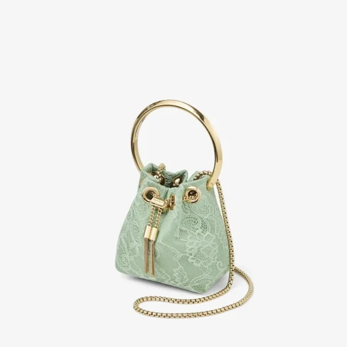 マイクロ Bon Bon ヴェルデ サテン＆jimmy choo レース ミニ バケットバッグ
