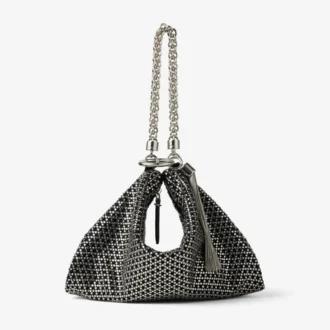 スエード製クラッチバッグ「Callie」ブラック Diamond モチーフ クリスタルホットフィックス