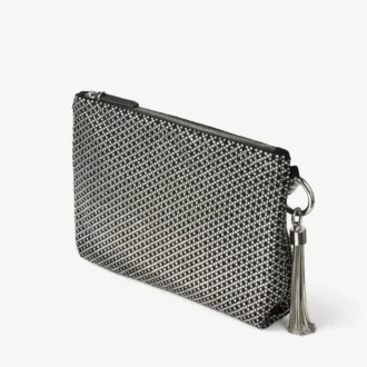 スエード製クラッチバッグ「Callie」ブラック Diamond モチーフ クリスタルホットフィックス