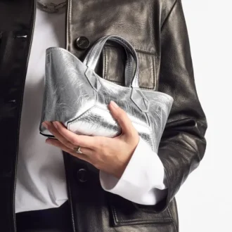 Diamond トート ミニ シルバー ヴィンテージ メタリック レザー ミニバッグ