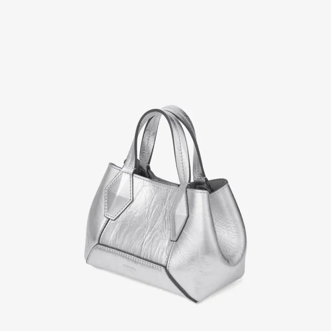 Diamond トート ミニ シルバー ヴィンテージ メタリック レザー ミニバッグ