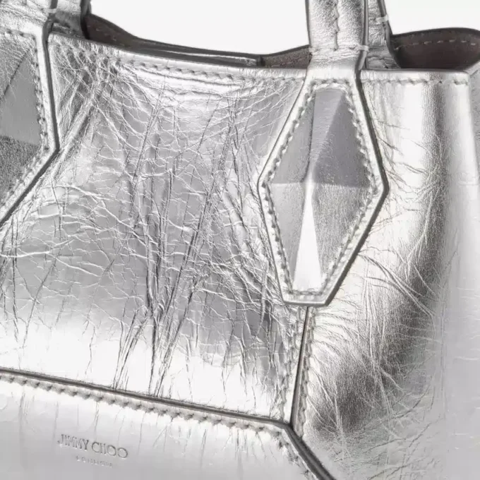 Diamond トート ミニ シルバー ヴィンテージ メタリック レザー ミニバッグ