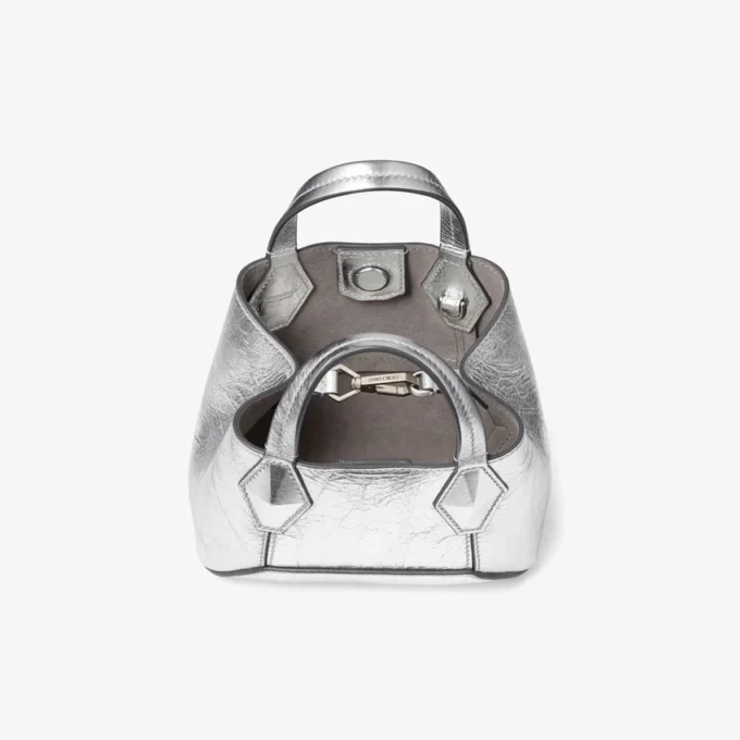 Diamond トート ミニ シルバー ヴィンテージ メタリック レザー ミニバッグ