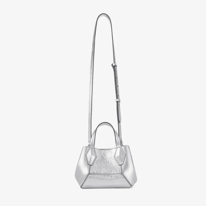 Diamond トート ミニ シルバー ヴィンテージ メタリック レザー ミニバッグ