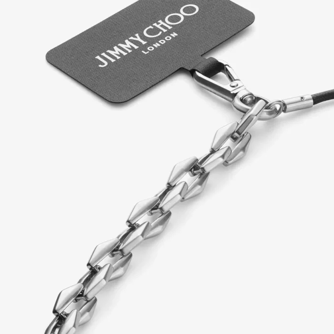 DMストラップ スマホホルダーチェーンとDiamondディテールをあしらったブラックレザーのスマホホルダー
