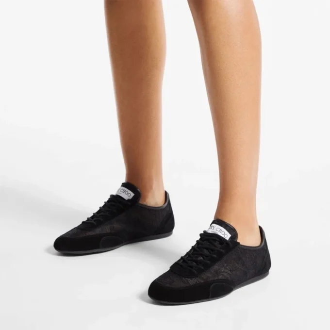 サニーF ブラックレザーミックスとjimmy choo レースアップローカットスニーカー