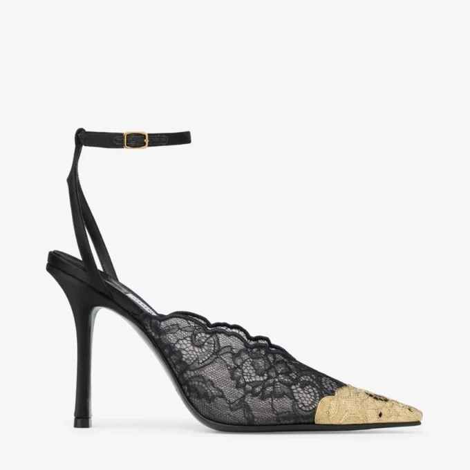 Faiz 100 ブラック jimmy choo レースパンプス（メタルレースディテール）