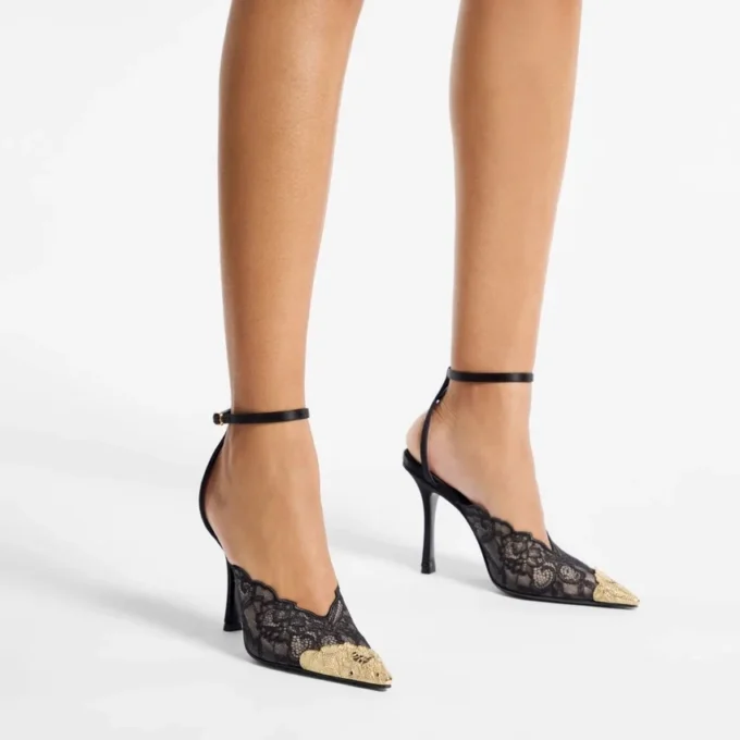 Faiz 100 ブラック jimmy choo レースパンプス（メタルレースディテール）