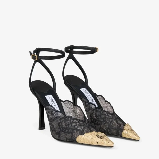 Faiz 100 ブラック jimmy choo レースパンプス（メタルレースディテール）