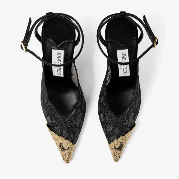 Faiz 100 ブラック jimmy choo レースパンプス（メタルレースディテール）