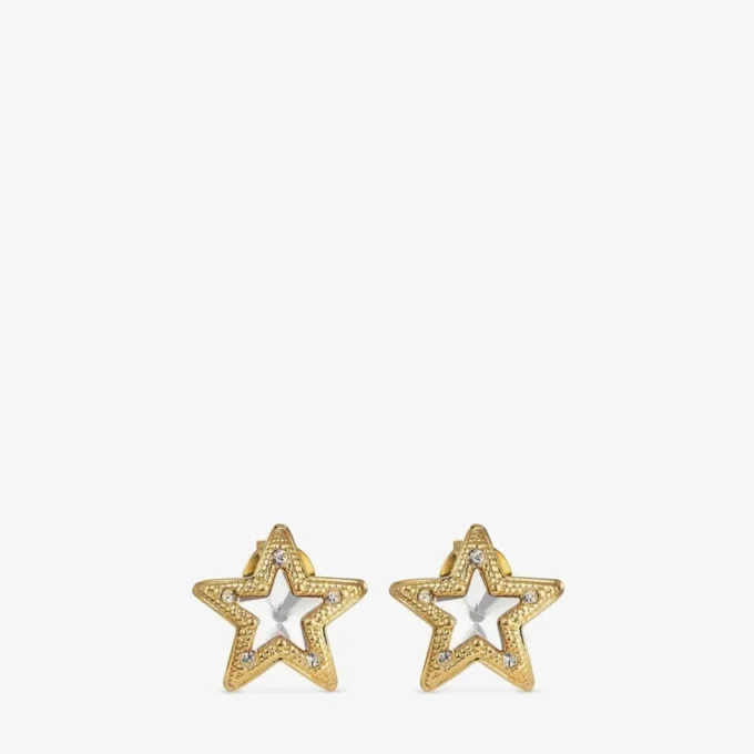JCスタースタッド ゴールド仕上げメタル製 スワロフスキークリスタル付きJCスタースタッドピアス