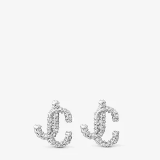 JCスタッド シルバー仕上げのメタル製JCスタッドピアス（スワロフスキークリスタル付き）