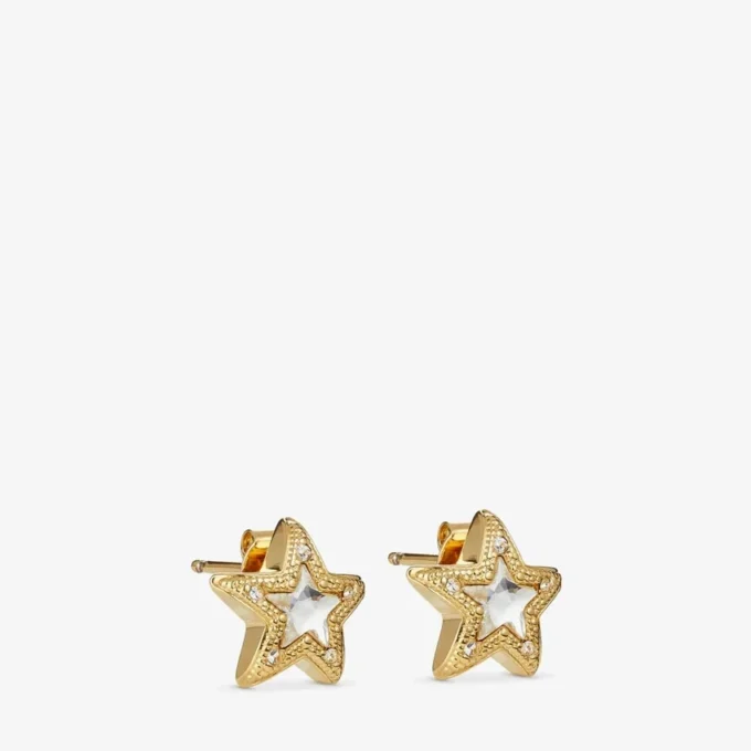 JCスタースタッド ゴールド仕上げメタル製 スワロフスキークリスタル付きJCスタースタッドピアス