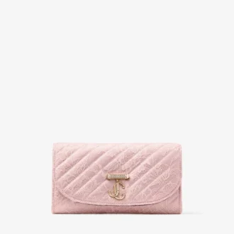チェーン付きカーブウォレット ローズキルティング クリスタルJCバー付きjimmy choo レースウォレットチェーン