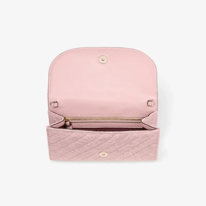 チェーン付きカーブウォレット ローズキルティング クリスタルJCバー付きjimmy choo レースウォレットチェーン