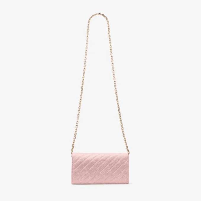 チェーン付きカーブウォレット ローズキルティング クリスタルJCバー付きjimmy choo レースウォレットチェーン