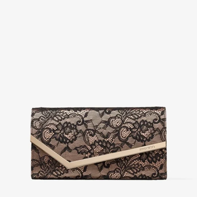 エミー ブラック＆バレエピンク jimmy choo レースクラッチバッグ