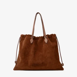 ドローストリング トート ラージ タン スエード＆スムースカーフレザー トートバッグ（jimmy choo ロゴ入り）
